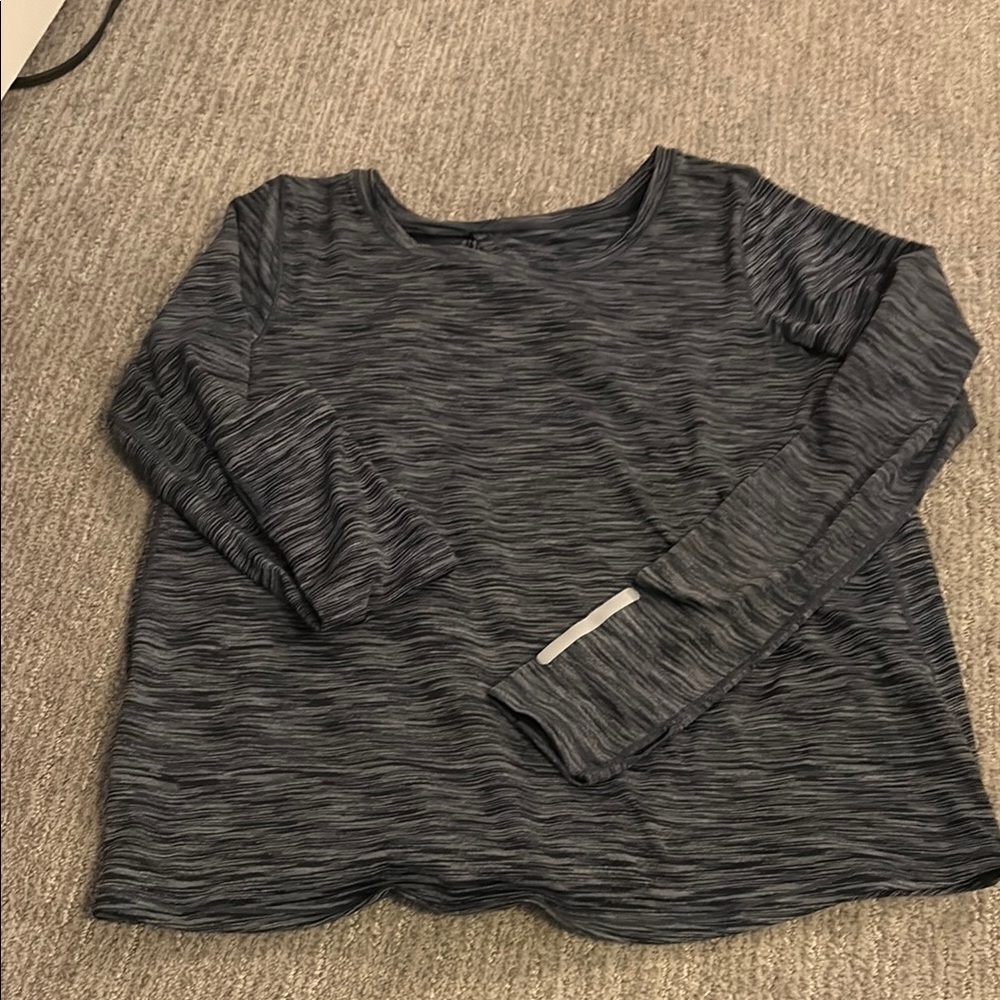 Gray Striped Long Sleeve Top with Moon Detail
